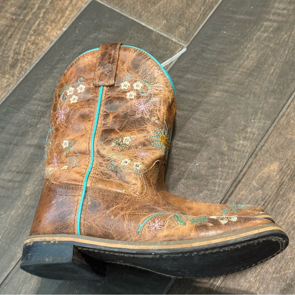 Kids Brown and Blue Western Boots - Picture 2 of 13
